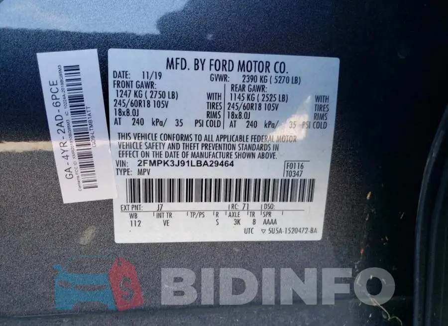 2FMPK3J91LBA29464 Photo# 12