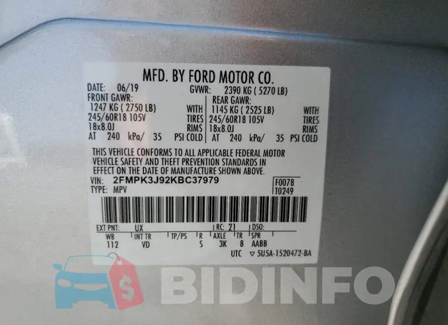 2FMPK3J92KBC37979 Photo# 13