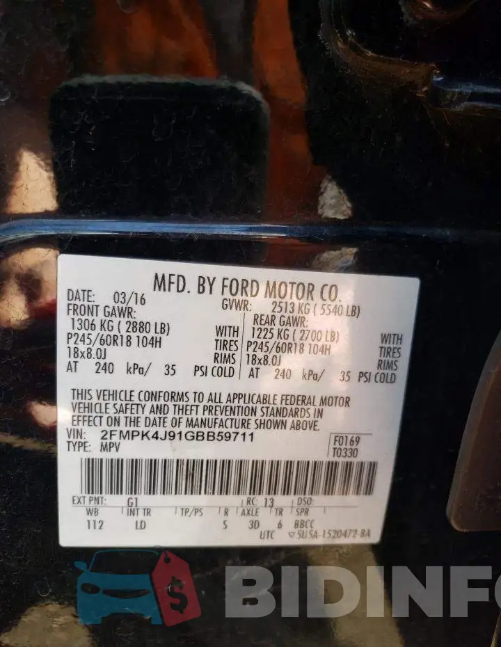 2FMPK4J91GBB59711 Photo# 12