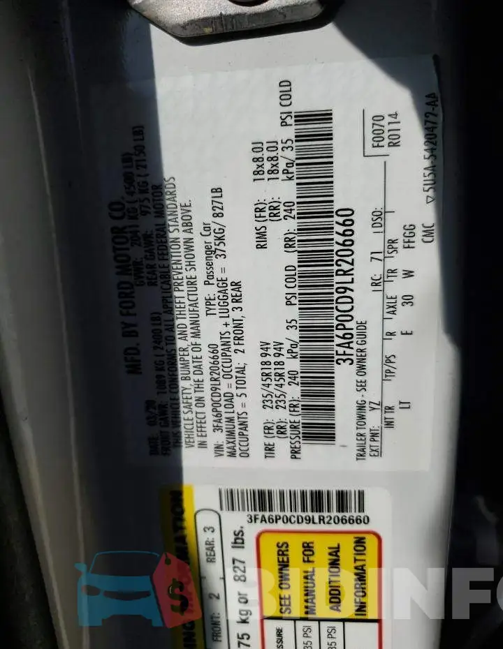 3FA6P0CD9LR206660 Photo# 12