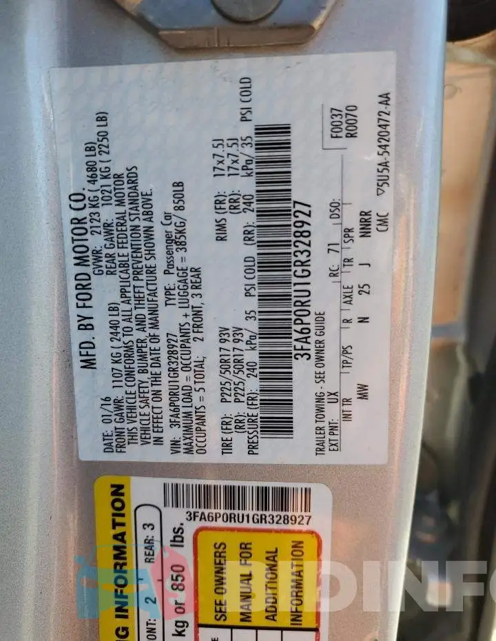 3FA6P0RU1GR328927 Photo# 12
