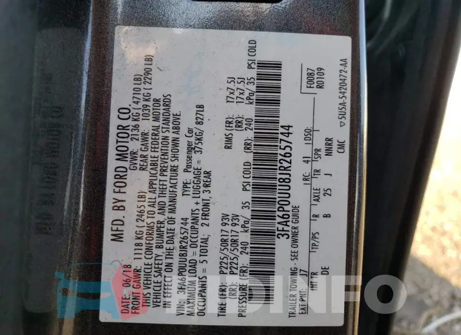3FA6P0UU8JR265744 Photo# 13
