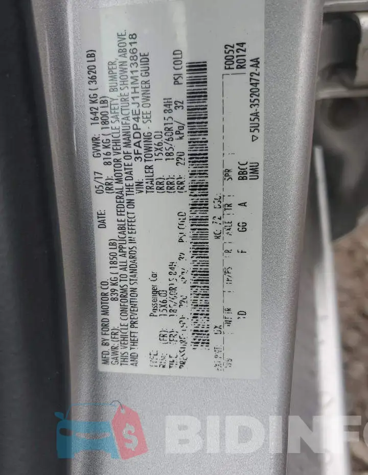 3FADP4EJ1HM138618 Photo# 12
