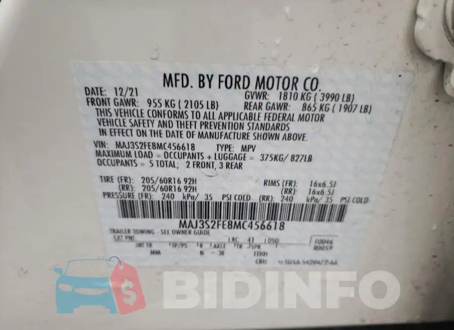 MAJ3S2FE8MC456618 Photo# 13