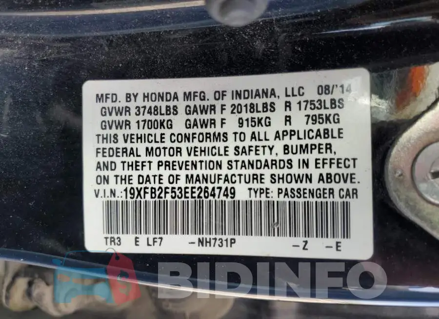 19XFB2F53EE264749 Photo# 12