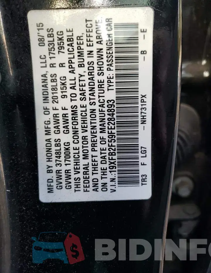 19XFB2F59FE284893 Photo# 12
