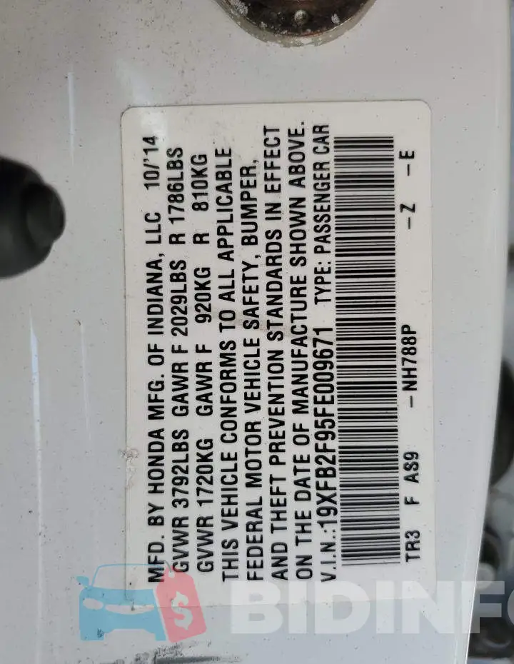 19XFB2F95FE009671 Photo# 12