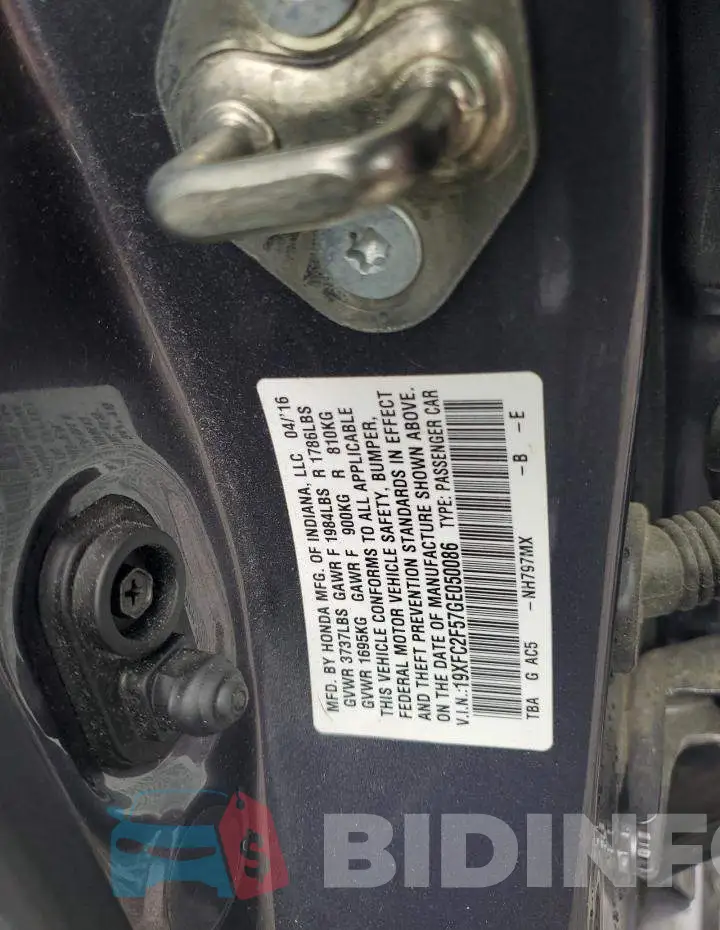 19XFC2F57GE050086 Photo# 12