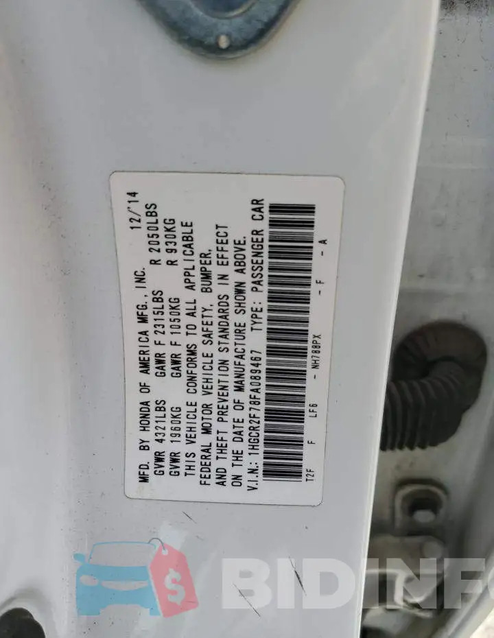 1HGCR2F78FA089467 Photo# 12