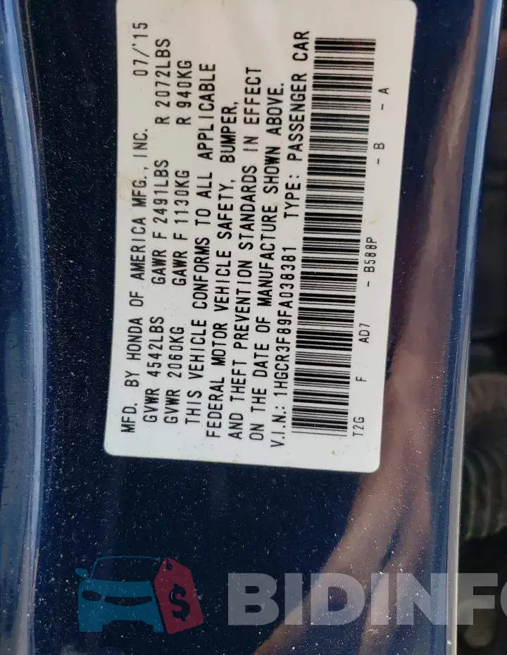 1HGCR3F89FA038381 Photo# 13