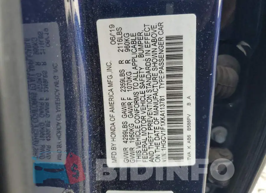 1HGCV1F1XKA113781 Photo# 12