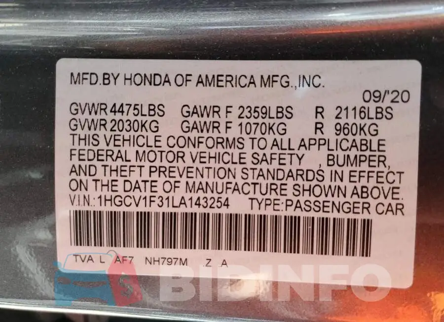 1HGCV1F31LA143254 Photo# 12