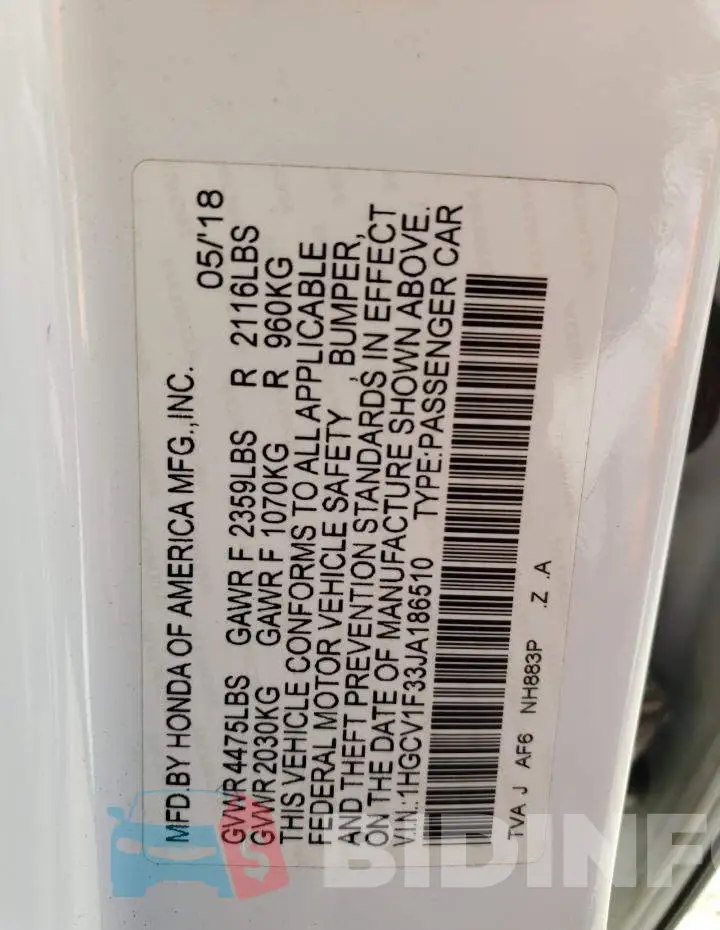 1HGCV1F33JA186510 Photo# 13