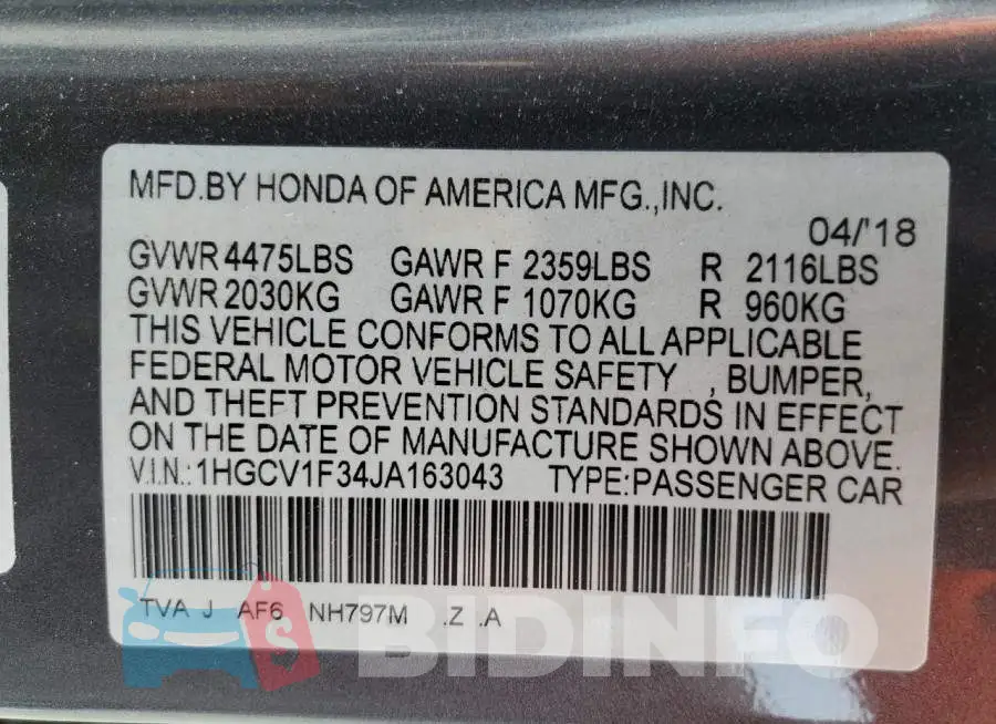 1HGCV1F34JA163043 Photo# 12