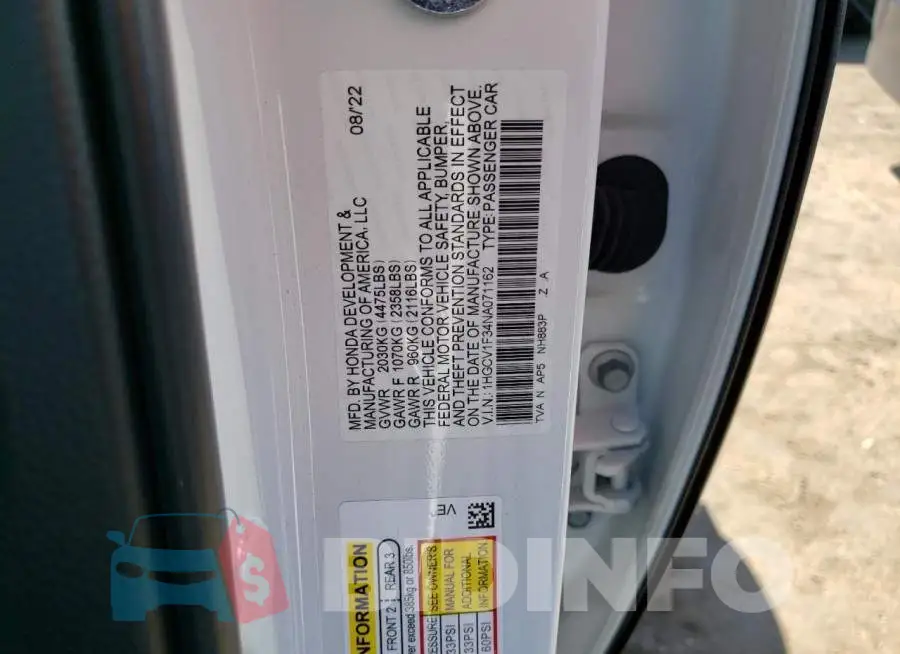1HGCV1F34NA071162 Photo# 12