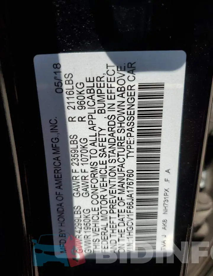 1HGCV1F66JA176760 Photo# 12