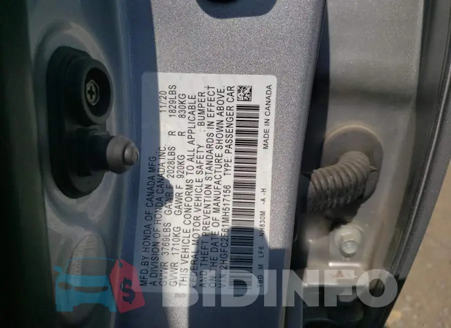 2HGFC2F61MH517156 Photo# 12