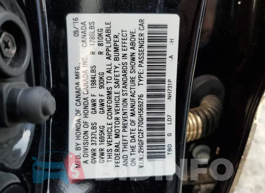 2HGFC2F70GH569276 Photo# 13