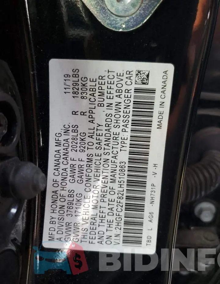 2HGFC2F82LH510863 Photo# 13
