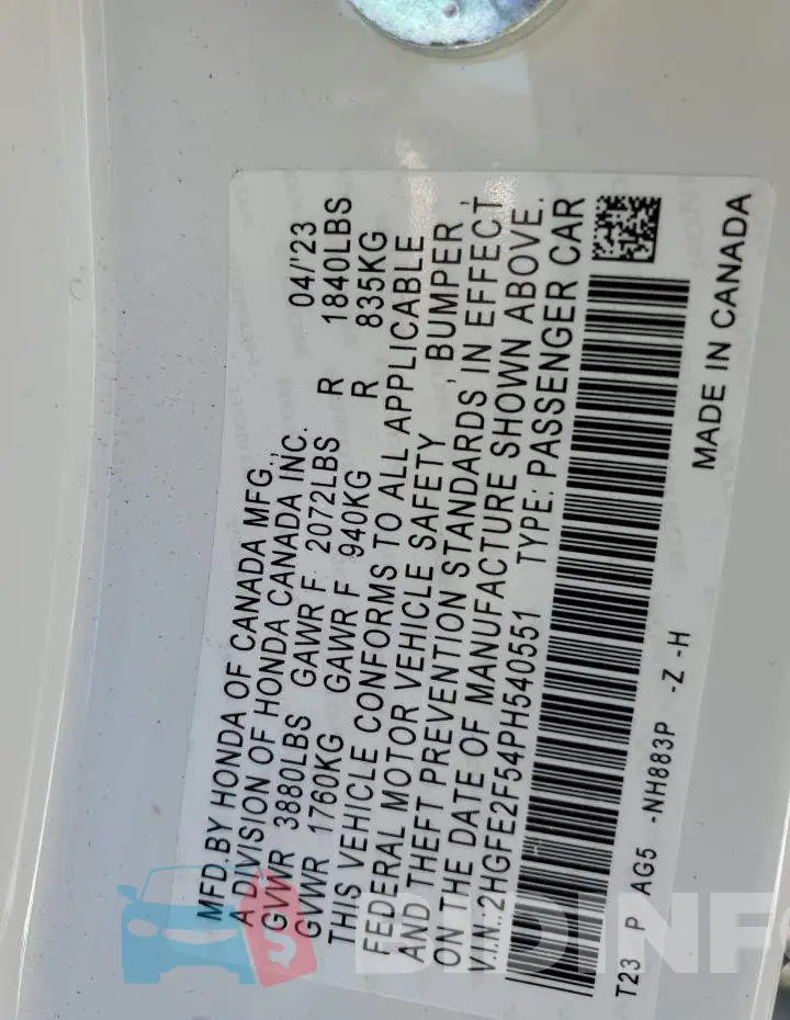 2HGFE2F54PH540551 Photo# 12