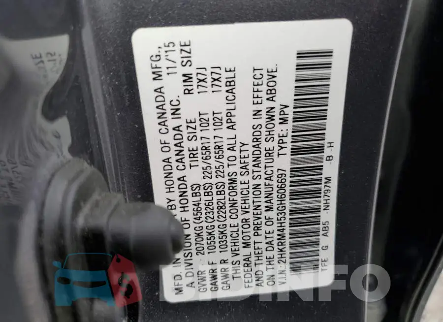 2HKRM4H53GH606697 Photo# 13