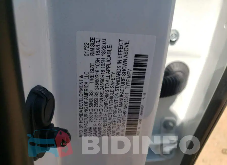 5FNYF6H51NB033201 Photo# 12