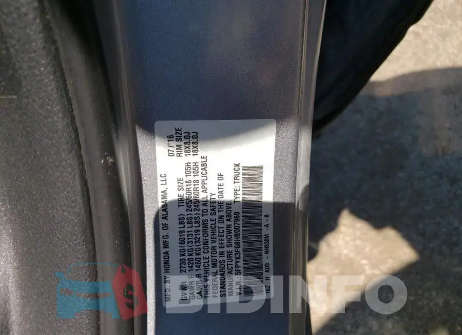 5FPYK3F68HB007969 Photo# 12