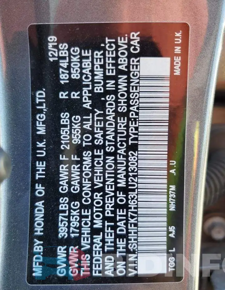 SHHFK7H63LU213082 Photo# 13