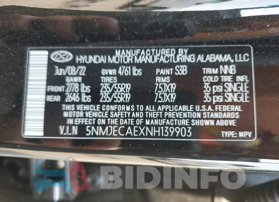 5NMJECAEXNH139903 Photo# 13