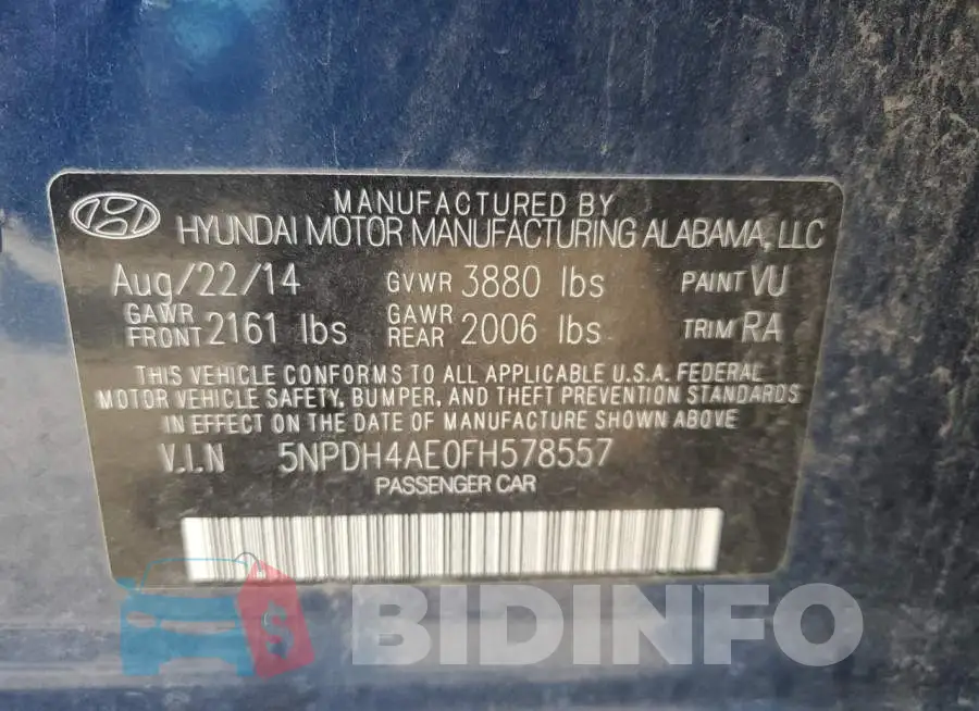5NPDH4AE0FH578557 Photo# 12