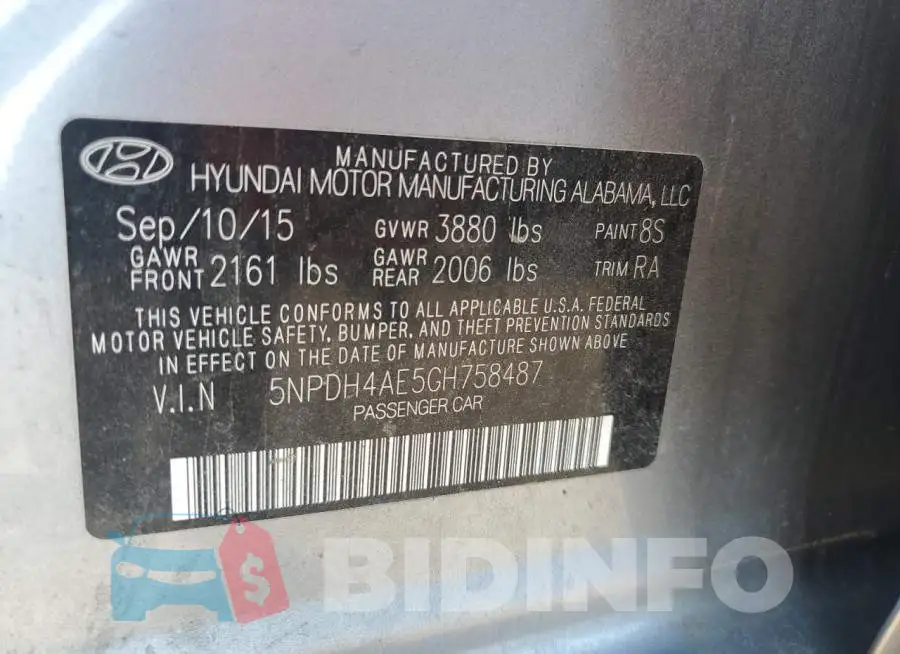 5NPDH4AE5GH758487 Photo# 12