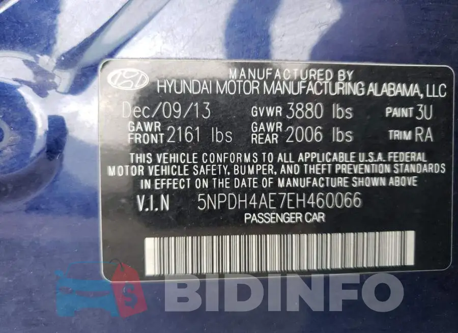 5NPDH4AE7EH460066 Photo# 13