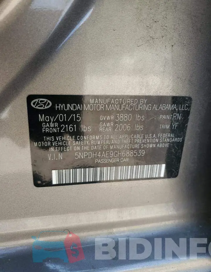 5NPDH4AE9GH688539 Photo# 12
