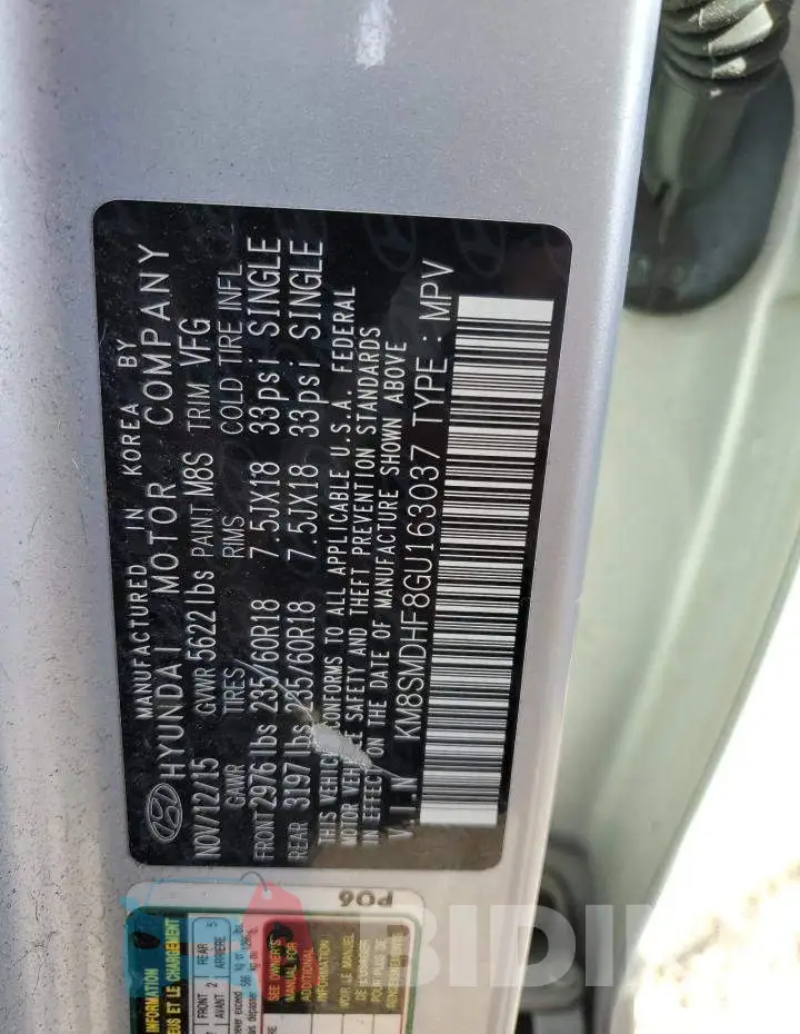 KM8SMDHF8GU163037 Photo# 13