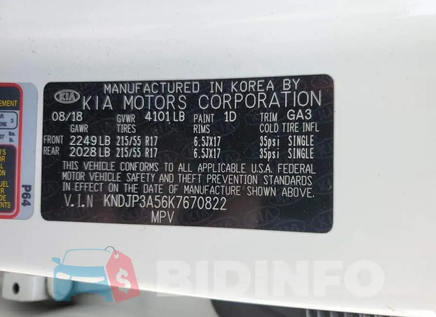 KNDJP3A56K7670822 Photo# 14