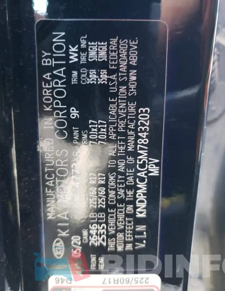 KNDPMCAC5M7843203 Photo# 13