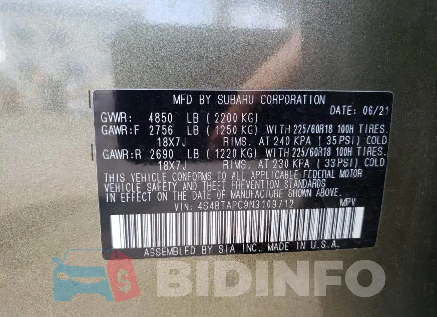 4S4BTAPC9N3109712 Photo# 13