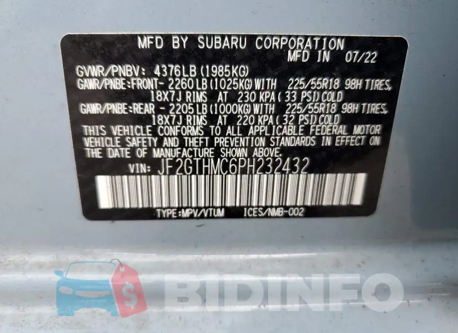 JF2GTHMC6PH232432 Photo# 13