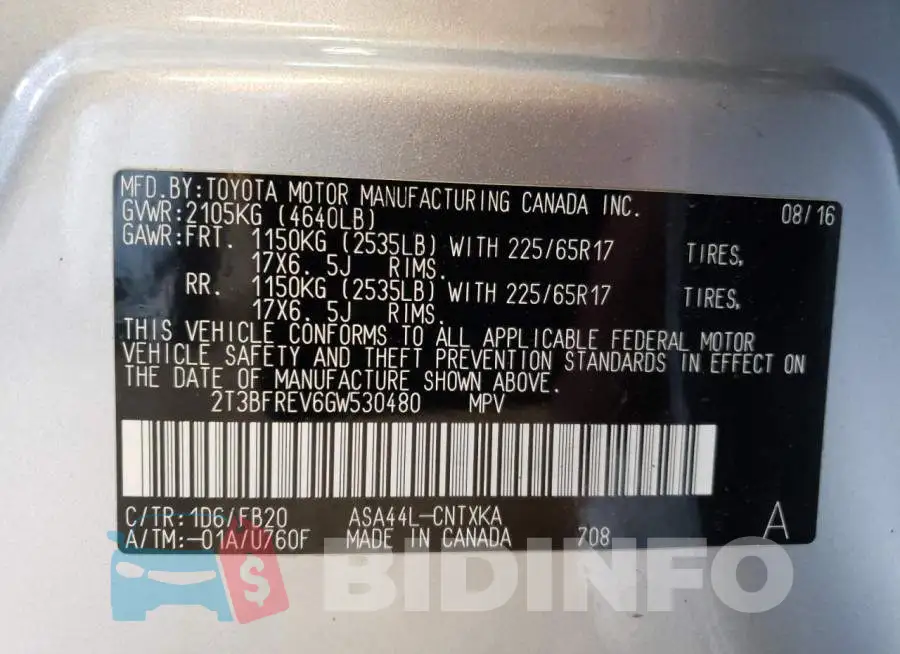 2T3BFREV6GW530480 Photo# 12