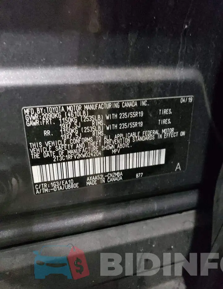 2T3C1RFV2KW024204 Photo# 13