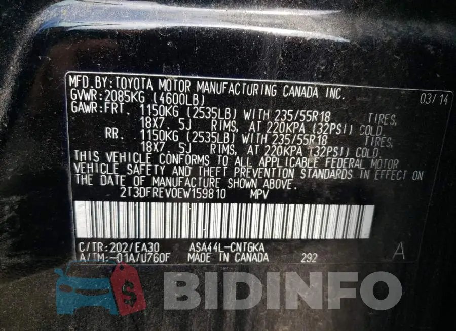 2T3DFREV0EW159810 Photo# 14