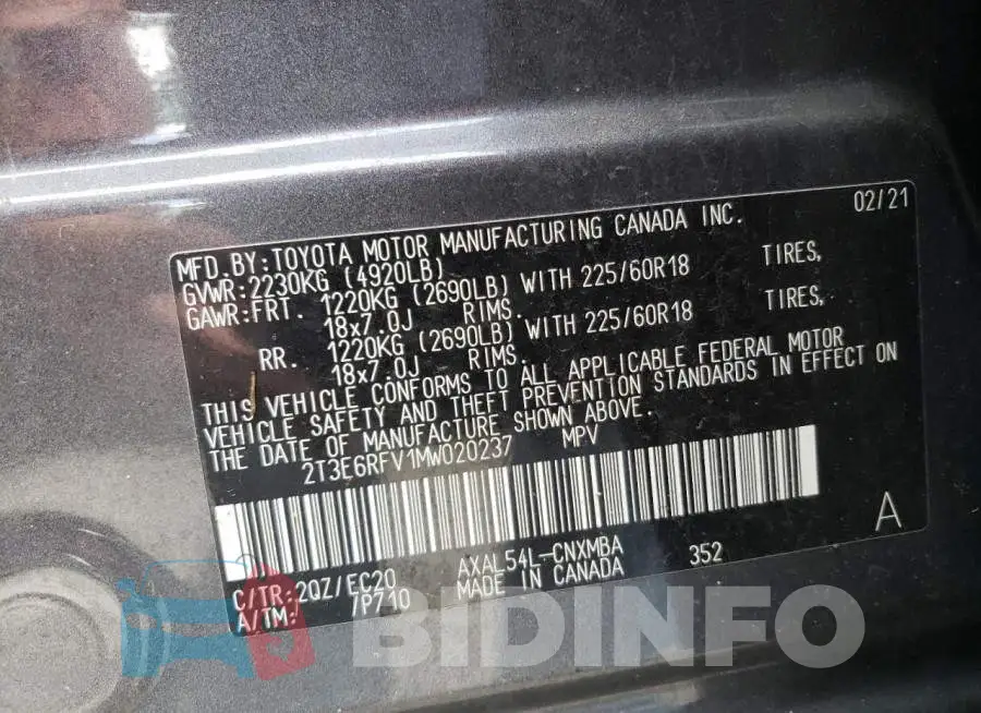2T3E6RFV1MW020237 Photo# 13