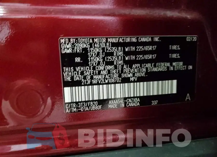 2T3F1RFV2LW108702 Photo# 12