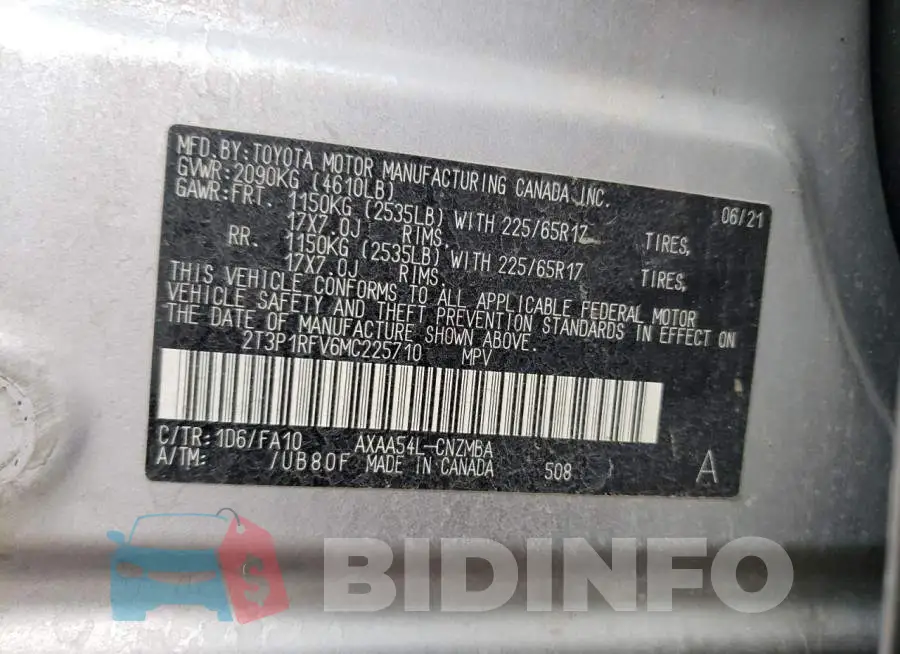 2T3P1RFV6MC225710 Photo# 13