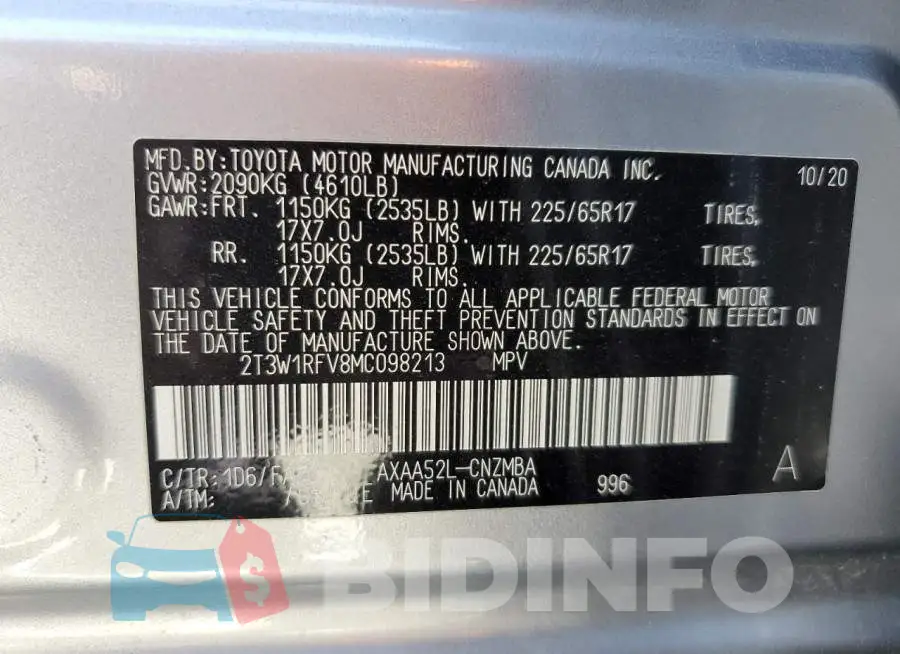 2T3W1RFV8MC098213 Photo# 14
