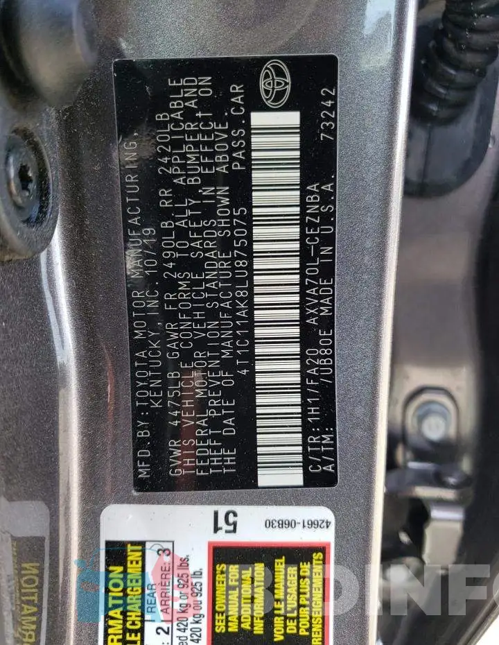4T1C11AK8LU875075 Photo# 13