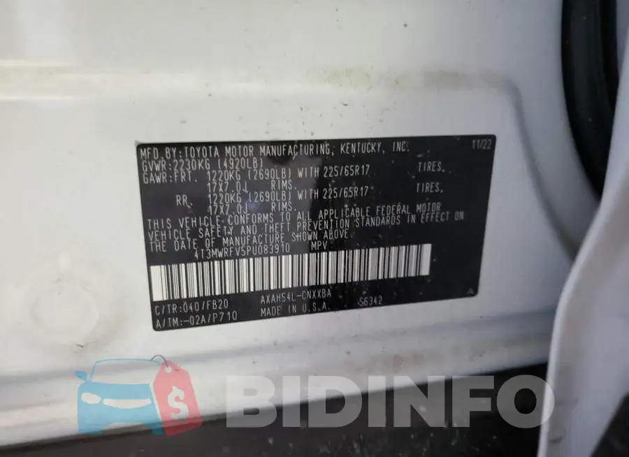 4T3MWRFV5PU083910 Photo# 13