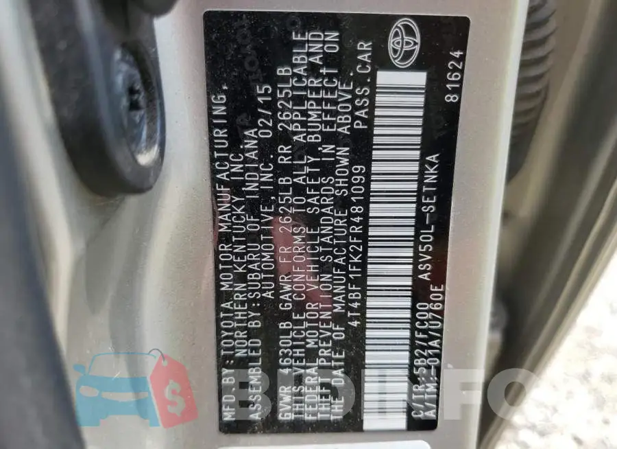 4T4BF1FK2FR481099 Photo# 12