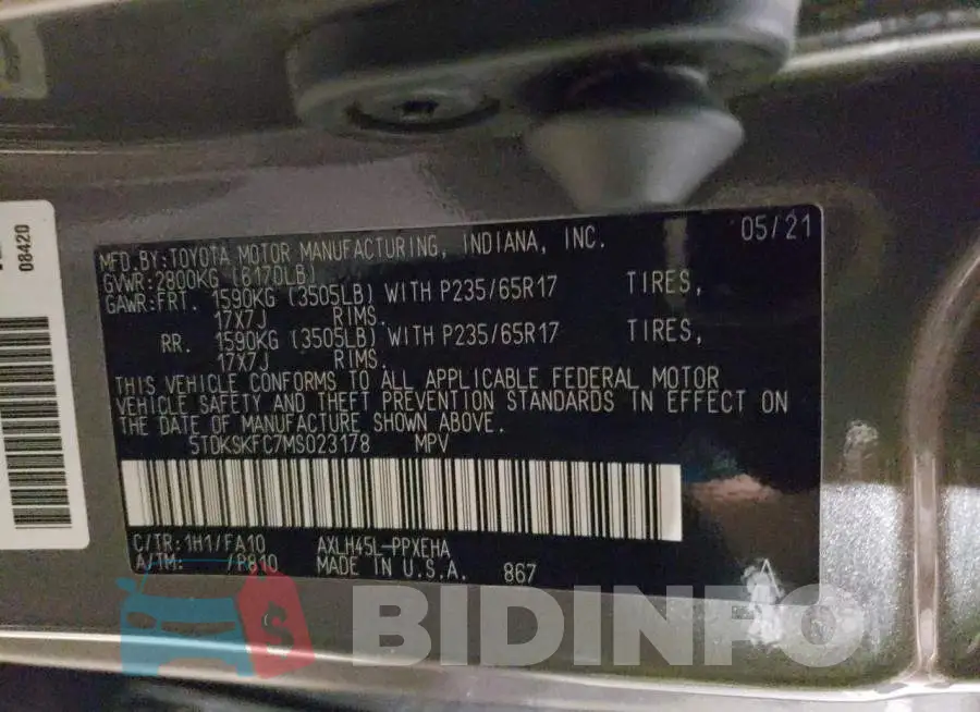 5TDKSKFC7MS023178 Photo# 13