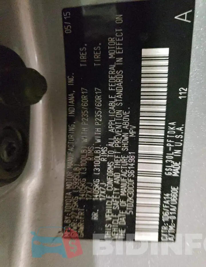 5TDZK3DC0FS614981 Photo# 14